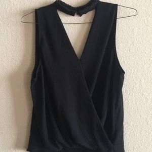 Sexy swoop top w/ a lace neck piece